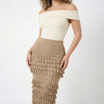 Beige Fringe Midi Skirt - Image 5