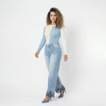 Blue Lace Hem Denim Jeans - Image 3