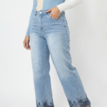 Blue Lace Hem Denim Jeans - Image 4