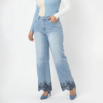 Blue Lace Hem Denim Jeans - Image 5