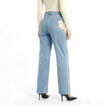 Blue Wide Leg Floral Denim Jeans - Image 6