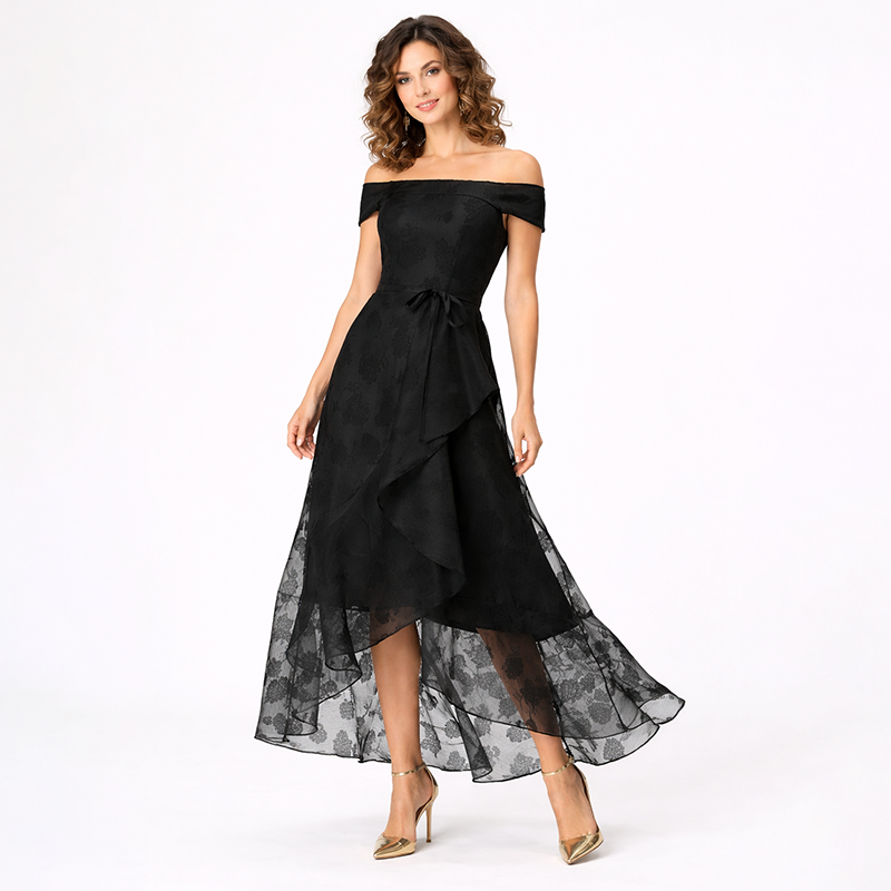 Elegant-black-off-the-shoulder-dress-1 Elegant Black Off The Shoulder Dress - Image 1