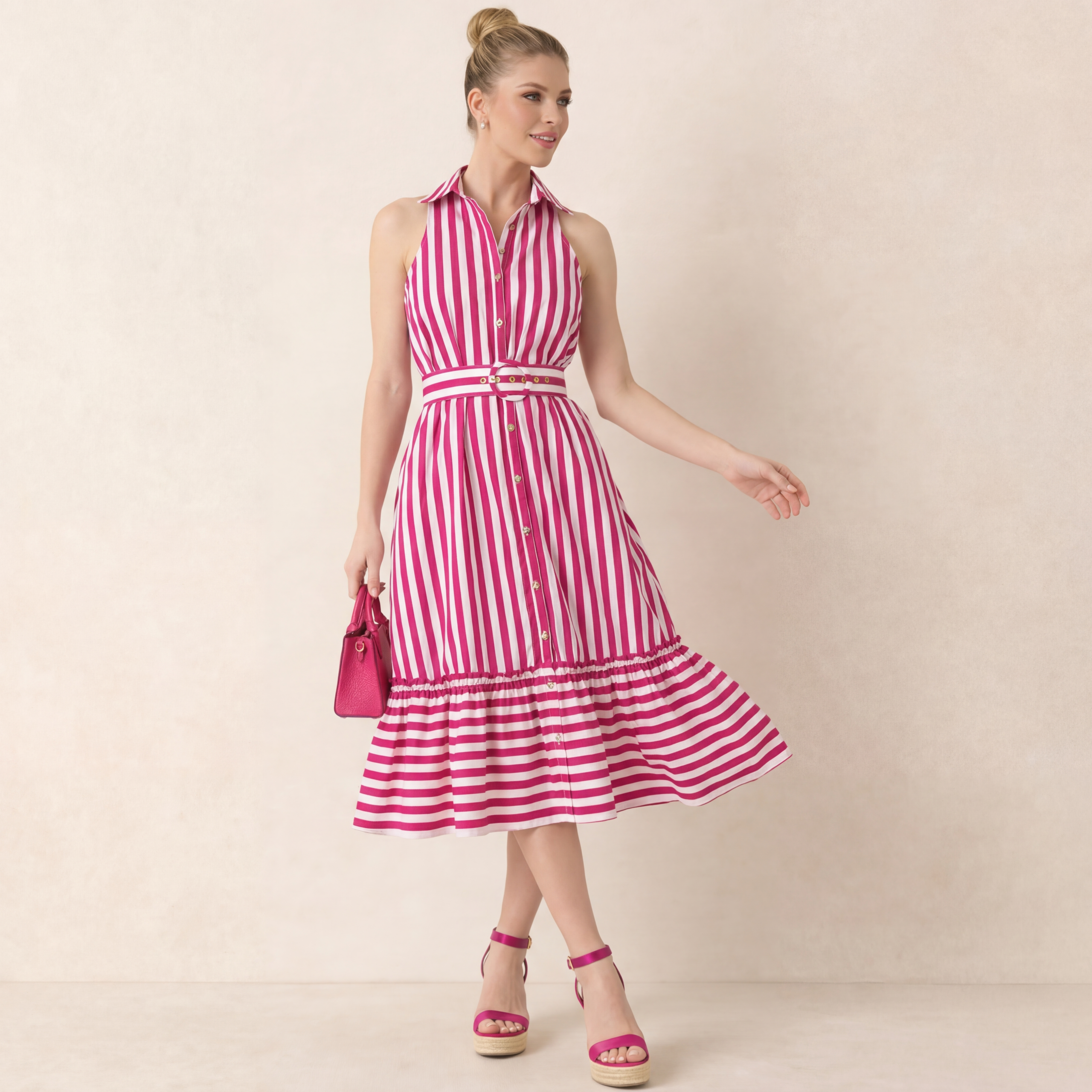 Modelia-2026-03-25-383503-repose-1 Candy Stripe Belted Midi Dress - Image 1