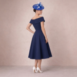 Radiant Navy Off-Shoulder Midi Dress - Image 4