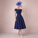 Radiant Navy Off-Shoulder Midi Dress