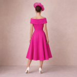 Radiant Fuchsia Off-Shoulder Midi Dress - Image 4