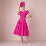 Radiant Fuchsia Off-Shoulder Midi Dress - Image 3