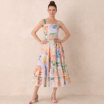 Pastel Print Belted Midi Dress