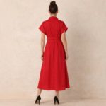 Red Belted Shirt Midi Dress - Image 4