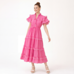 Pink Ruffle Trim Tiered Midi Dress - Image 2