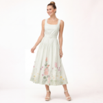 Ivory Floral Belted Tiered Midi Dress - Image 3