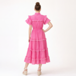 Pink Ruffle Trim Tiered Midi Dress - Image 4