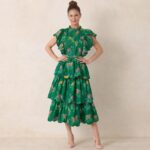Green Floral Tiered Midi Dress