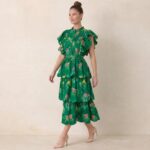 Green Floral Tiered Midi Dress - Image 2