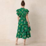 Green Floral Tiered Midi Dress - Image 4