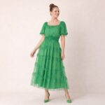 Green Tiered Tulle Midi Dress