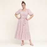 Pink Check Tiered Midi Dress