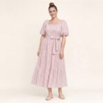 Pink Check Tiered Midi Dress - Image 3