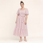 Pink Check Tiered Midi Dress - Image 5