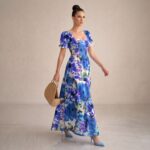 Blue Floral Puff Sleeve Maxi Dress - Image 2
