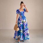 Blue Floral Puff Sleeve Maxi Dress - Image 3