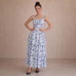 Blue Floral Tiered Maxi Dress