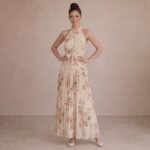 Floral Halter Neck Pleated Maxi Dress - Image 2