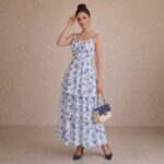 Blue Floral Tiered Maxi Dress - Image 2