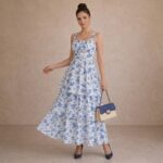 Blue Floral Tiered Maxi Dress - Image 3