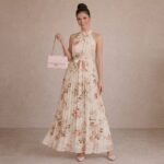 Floral Halter Neck Pleated Maxi Dress - Image 3