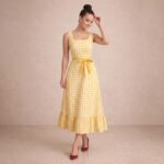 Yellow Gingham Belted Midi Dress - Image 2
