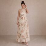 Floral Halter Neck Pleated Maxi Dress - Image 4