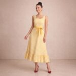 Yellow Gingham Belted Midi Dress - Image 3