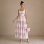 White & Pink Floral Tiered Maxi Dress