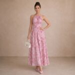 Pink Paisley Halter Maxi Dress - Image 3