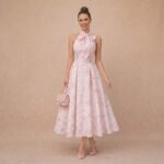 Blush Pink Floral Halter Midi Dress