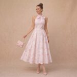 Blush Pink Floral Halter Midi Dress - Image 2