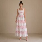 White & Pink Floral Tiered Maxi Dress - Image 3