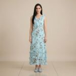 Ruffle Trim Floral Pleated Midi Dress