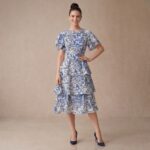Blue Floral Tiered Ruffle Midi Dress