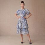 Blue Floral Tiered Ruffle Midi Dress - Image 2