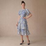 Blue Floral Tiered Ruffle Midi Dress - Image 3