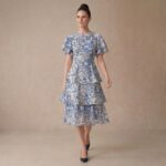 Blue Floral Tiered Ruffle Midi Dress - Image 4