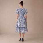 Blue Floral Tiered Ruffle Midi Dress - Image 5