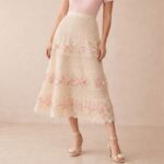 Embroidered Floral Lace Midi Skirt - Image 2