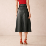 Faux Leather Wrap Midi Skirt - Image 3
