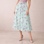 Mint Floral A-Line Midi Skirt - Image 2