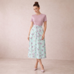Mint Floral A-Line Midi Skirt - Image 3