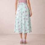 Mint Floral A-Line Midi Skirt - Image 4