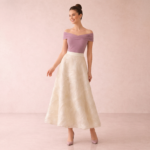 Elegant Ivory Textured A-Line Midi Skirt